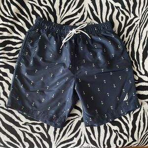 Nautica Men's Quick-Dry white Anchor Print Swim Trunks swimming shorts pockets